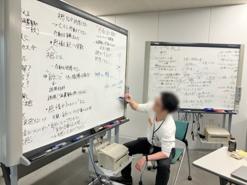 ホワイトボードに記載する参加者の様子