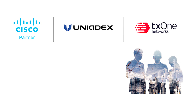 Cisco、TXOne、ユニアデックス3社ロゴ